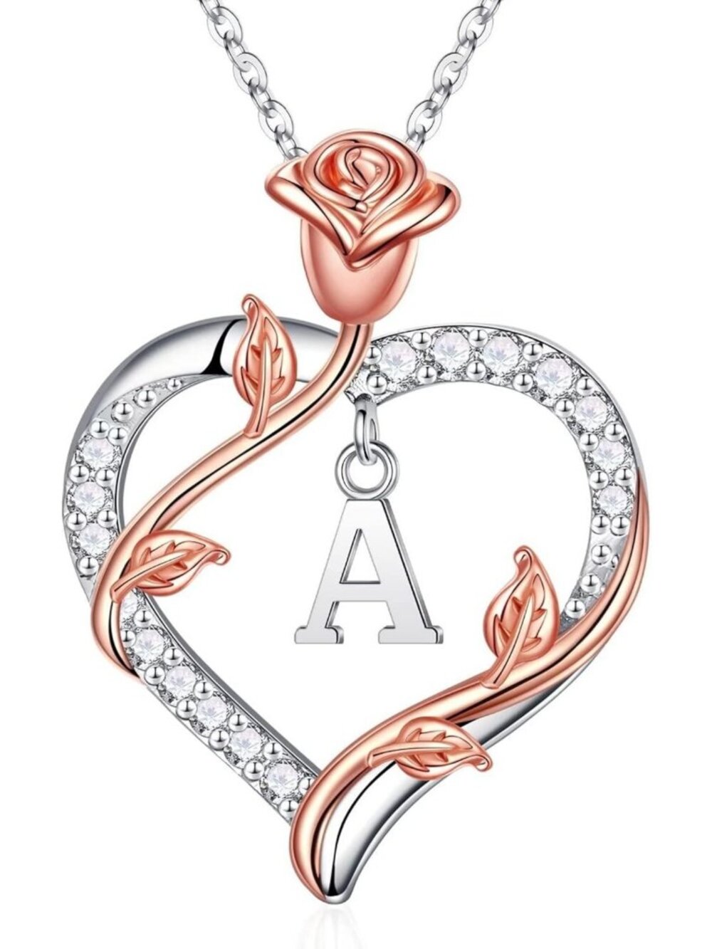 Rose Heart Initial Necklace - Perfect Anniversary & Birthday Gift for Her